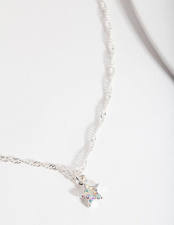 Silver Diamond Simulant Star Choker Necklace