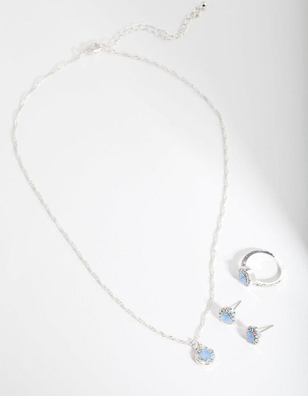 Silver and Blue Diamond Simulant Jewellery Set