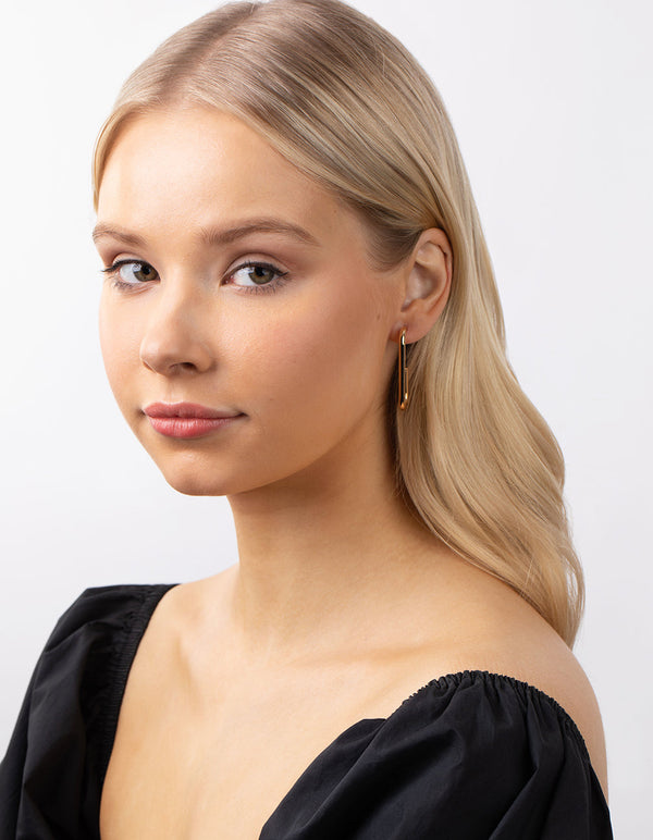 Real Gold Plated Rectangle Hoop Earrings