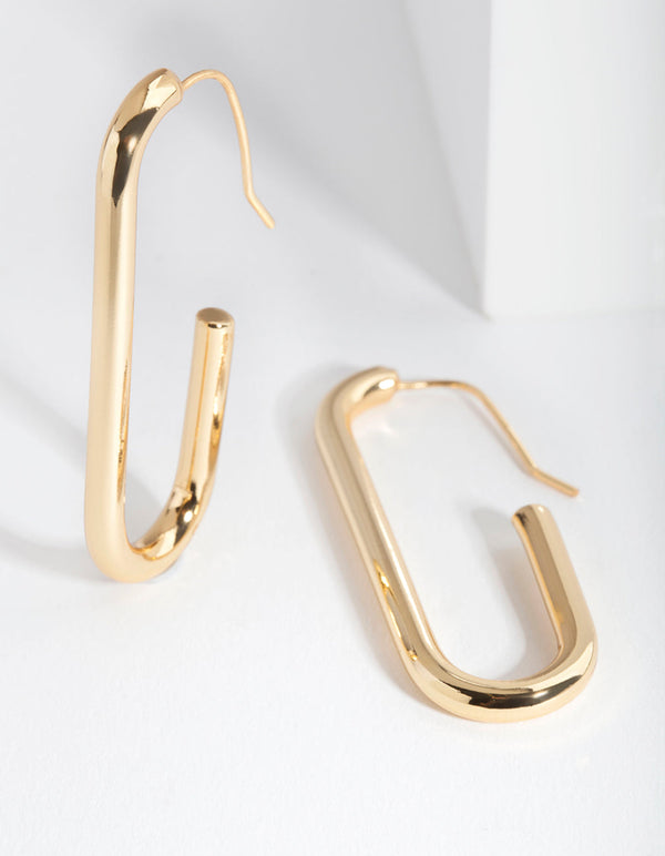 Real Gold Plated Rectangle Hoop Earrings