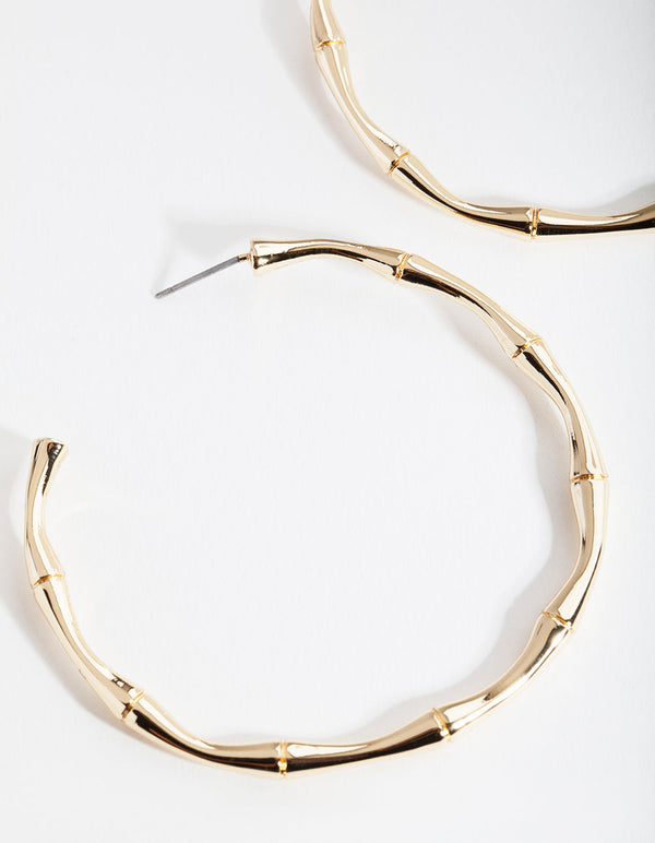 Real Gold Plated Large Bamboo Hoop Earrings