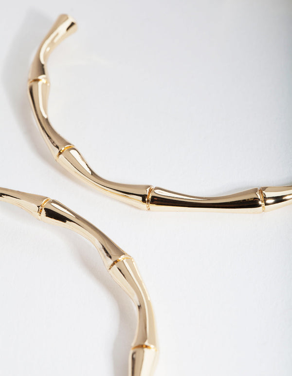 Real Gold Plated Large Bamboo Hoop Earrings