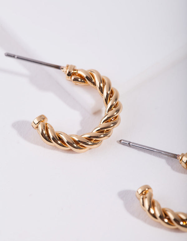 Real Gold Plated Twisted Hoop Earrings
