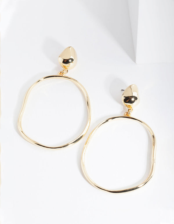 Real Gold Plated Door Knocker Circle Earrings