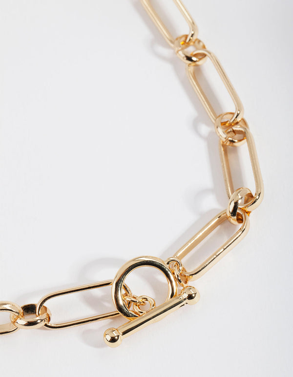 Real Gold Plated 40cm Large Link T and O Necklace