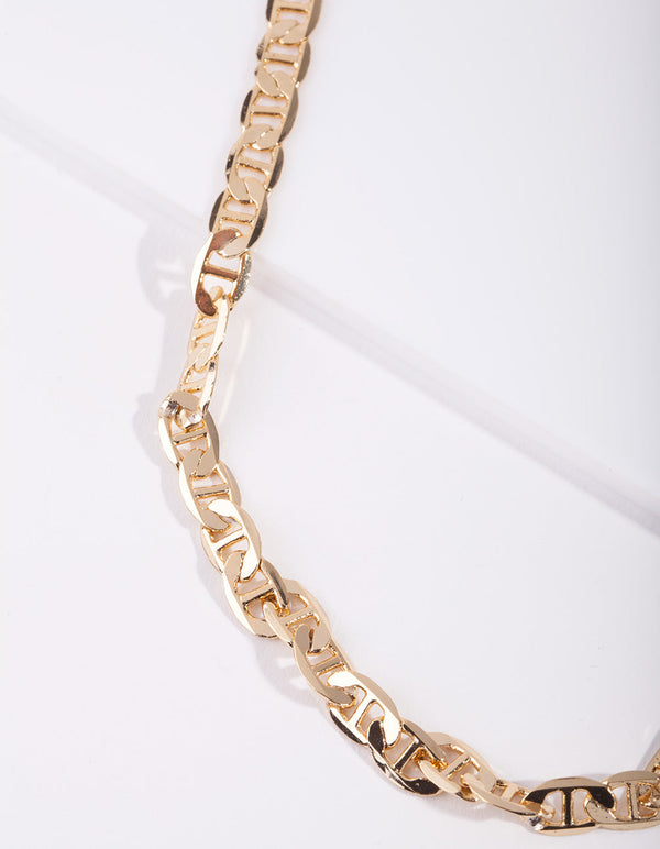 Real Gold Plated Flat Mariner Chain Necklace