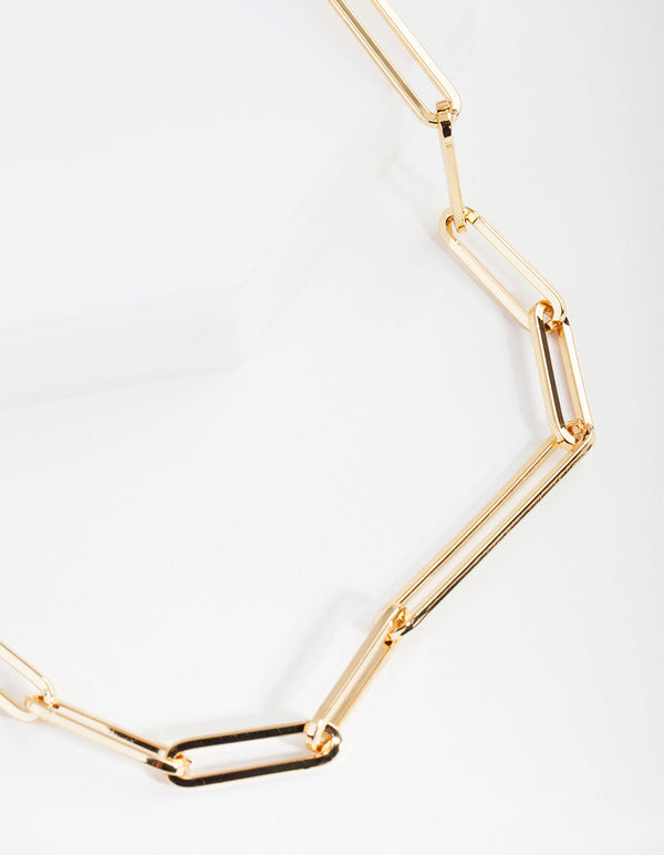 Real Gold Plated Fine Rectangle Link Necklace