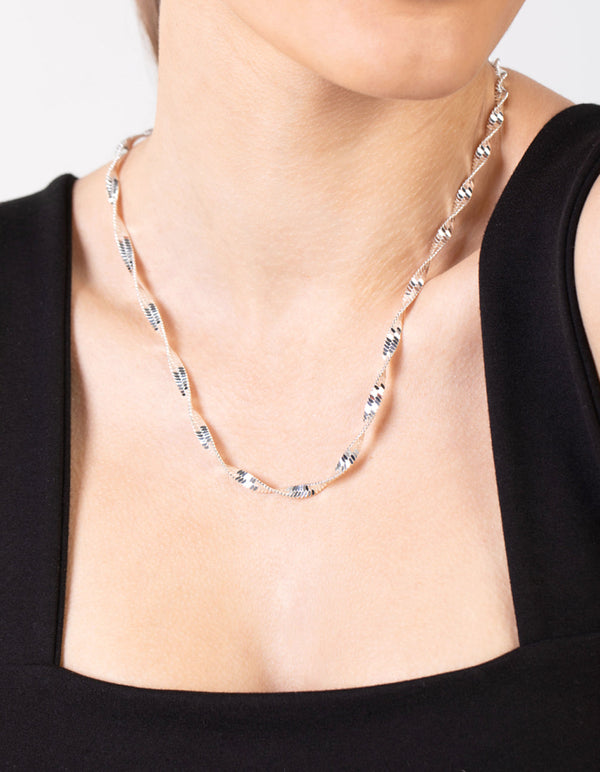 Real Silver Plated Long Twisted Necklace
