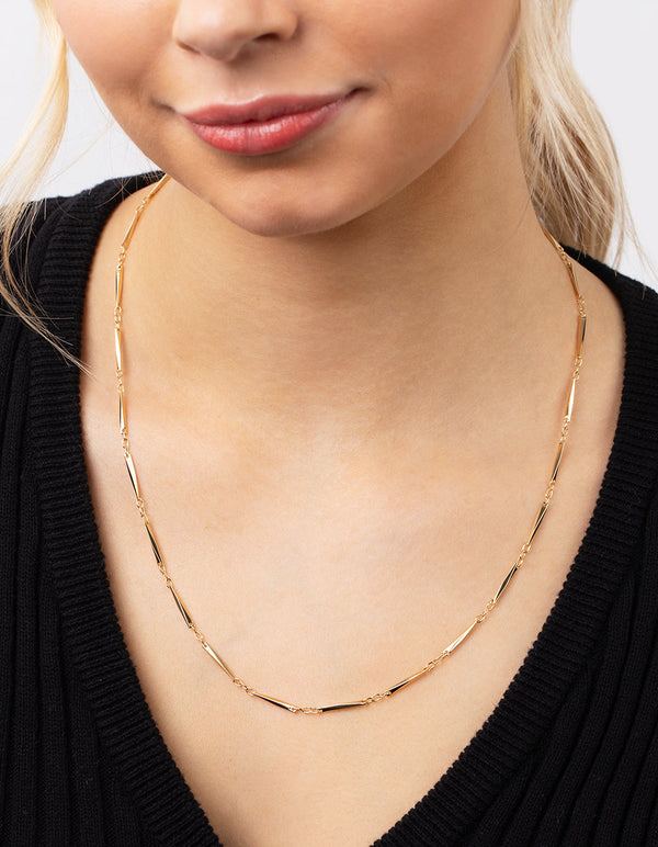 Real Gold Plated Long Rectangle Necklace