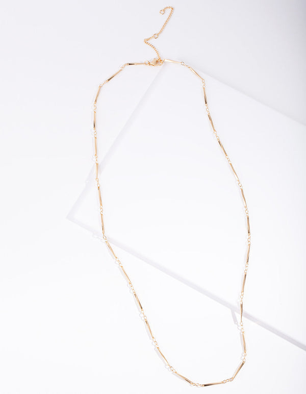 Real Gold Plated Long Rectangle Necklace