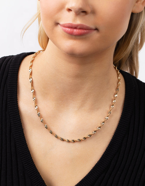 Real Gold Plated Twisted Long Necklace