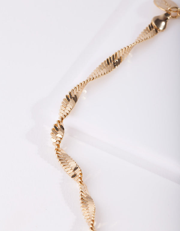 Real Gold Plated Twisted Long Necklace