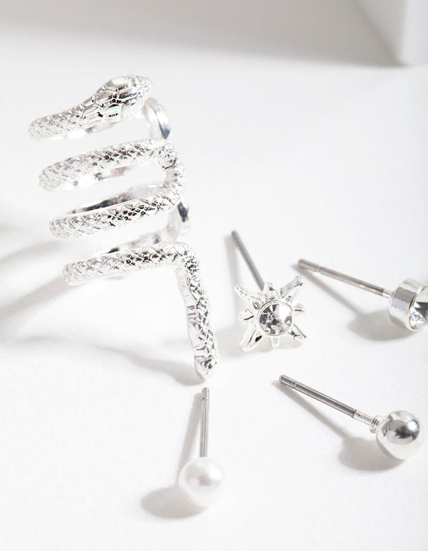 Silver Textured Snake Earring 6 Pack