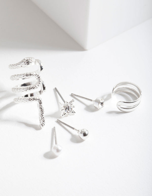 Silver Textured Snake Earring 6 Pack