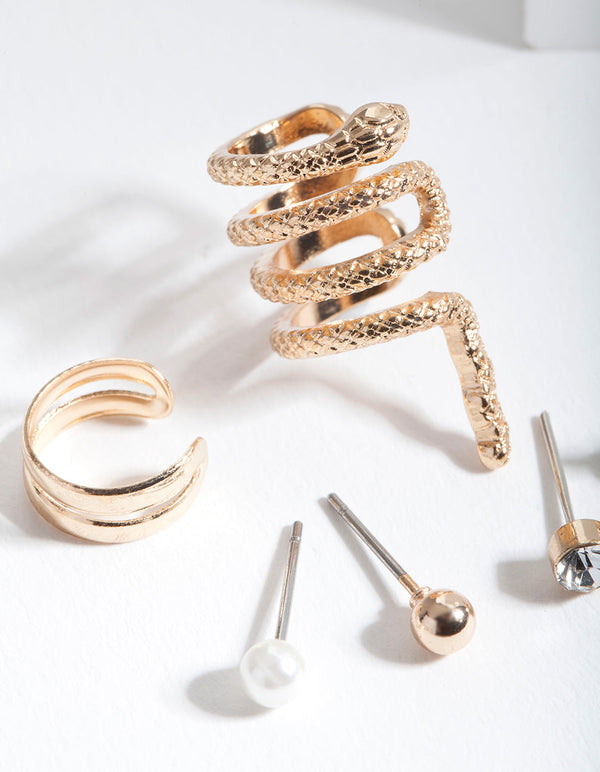 Gold Textured Snake Ear Stack 6 Pack
