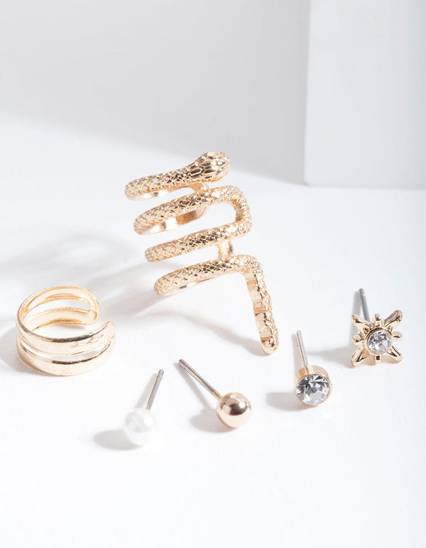 Gold Textured Snake Ear Stack 6 Pack