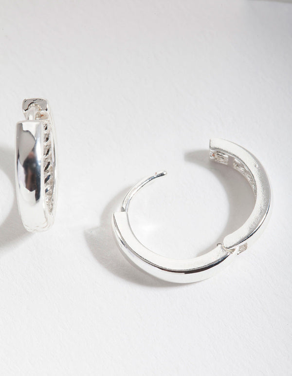 Silver Medium Polished Huggie Earrings