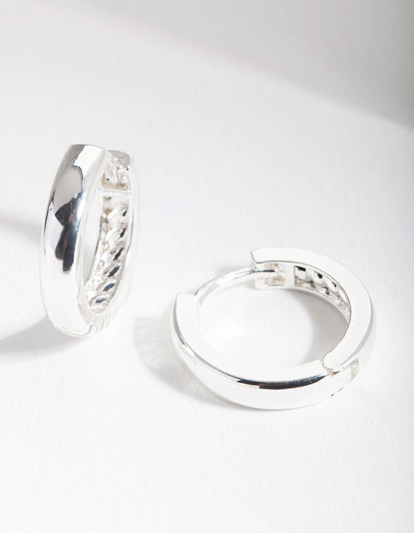 Silver Medium Polished Huggie Earrings