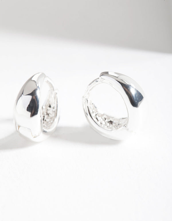 Silver Chunky Oval Huggie Earrings