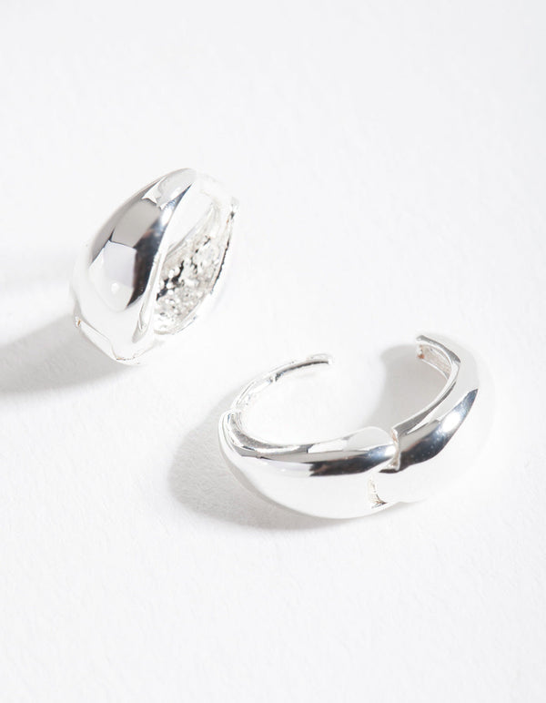Silver Chunky Oval Huggie Earrings
