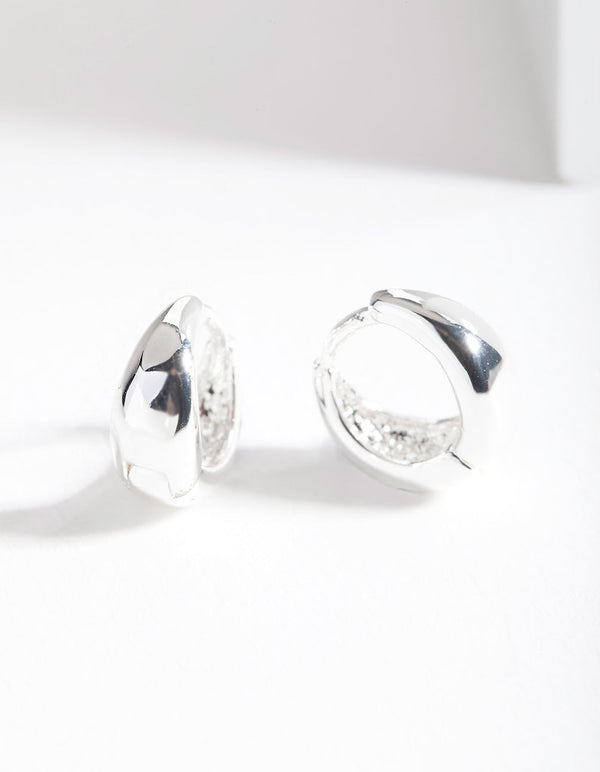 Silver Chunky Oval Huggie Earrings