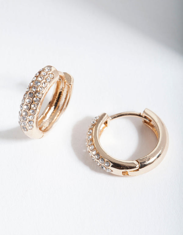 Gold Mini Diamante Huggie Earrings