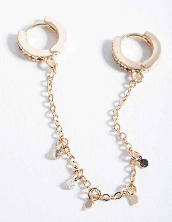 Gold Rainbow Jingle Huggie Earrings