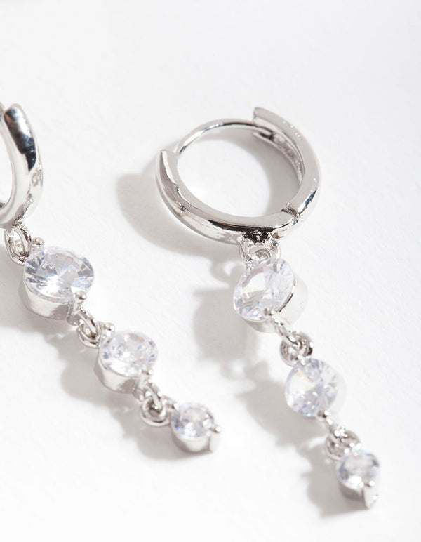 Rhodium Cubic Zirconia Multi Huggie Earrings