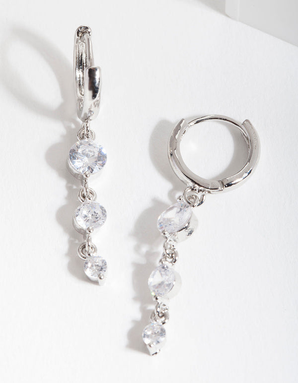 Rhodium Cubic Zirconia Multi Huggie Earrings