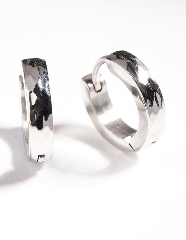Rhodium Surgical Steel Textured Huggie Earrings