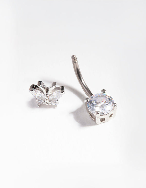 Titanium Cubic Zirconia Butterfly Belly Bar
