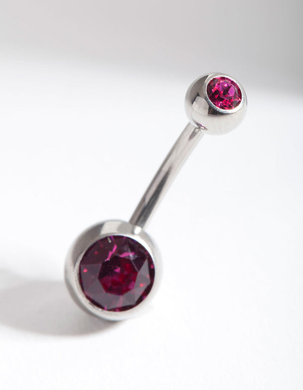 Surgical Steel Double Red Stone Belly Bar