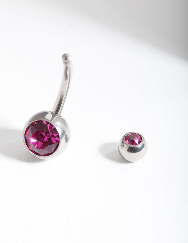 Surgical Steel Double Red Stone Belly Bar