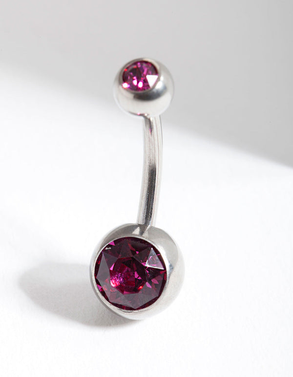 Surgical Steel Double Red Stone Belly Bar