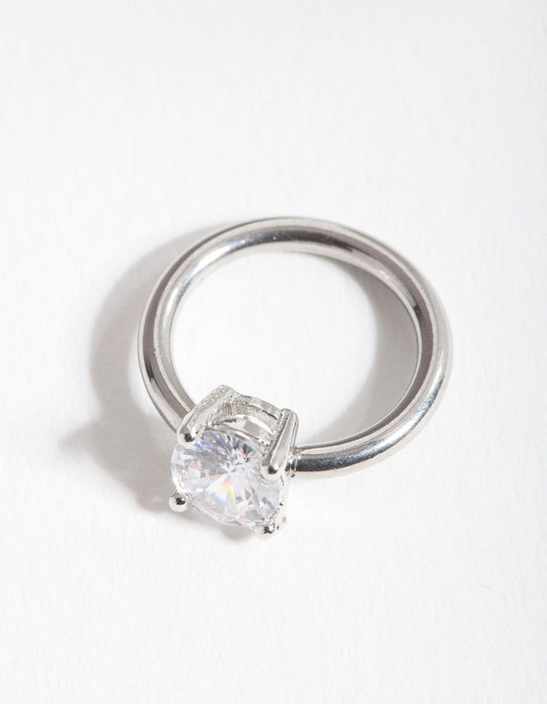 Rhodium Surgical Steel Cubic Zirconia Belly Ring