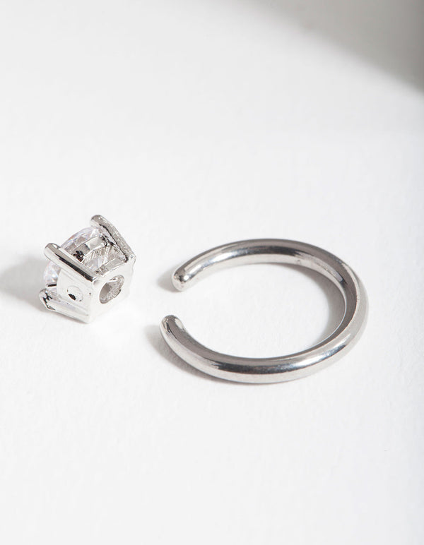 Rhodium Surgical Steel Cubic Zirconia Belly Ring