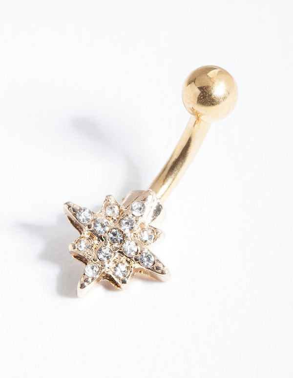Gold Starburst Surgical Steel Belly Bar