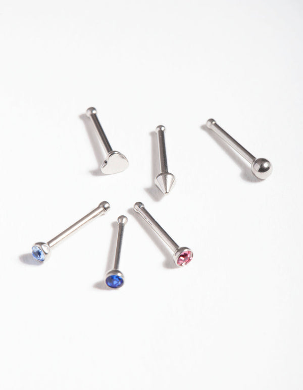 Surgical Steel Colourful Diamante Nose Jewellery Pack
