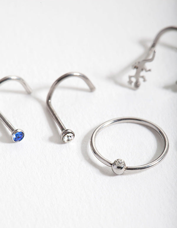 Rhodium Surgical Steel Animal Nose Jewellery Pack