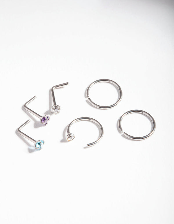 Pastel Surgical Steel Nose Stud Hoop Pack