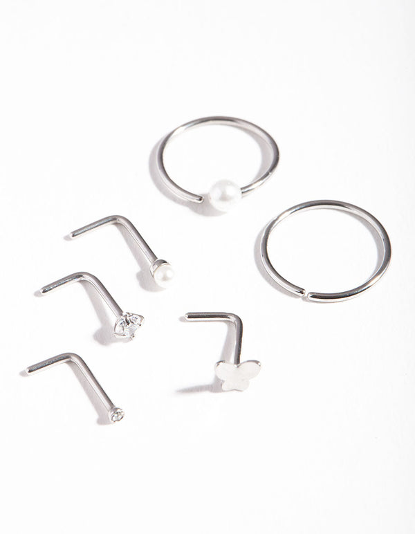 Surgical Steel Pearl Butterfly Nose Ring Pack