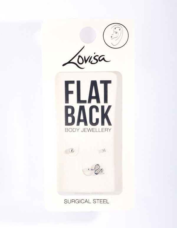 Surgical Steel Snake Flat Back Earring Pack