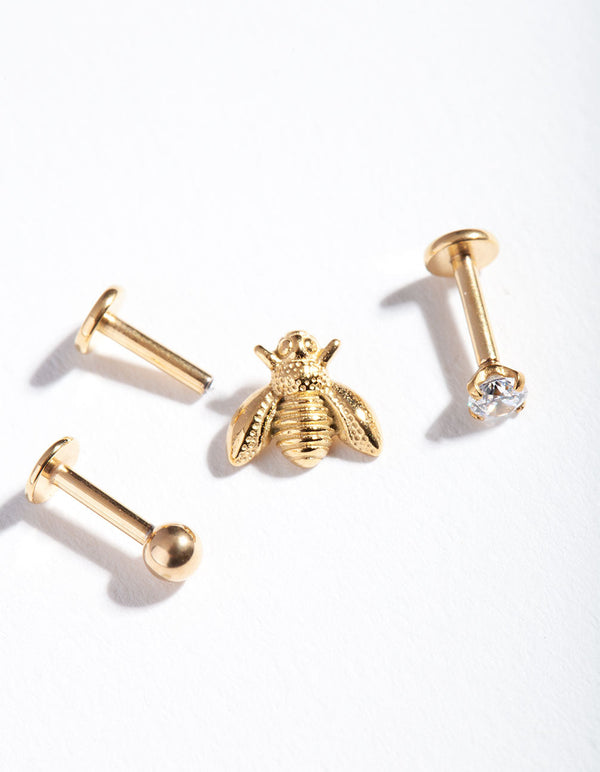 Gold Surgical Steel Flat Back Bee Jewellery Pack