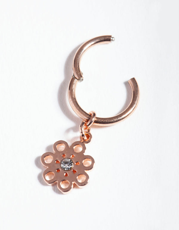Rose Gold Surgical Steel Flower Charm Clicker Earring