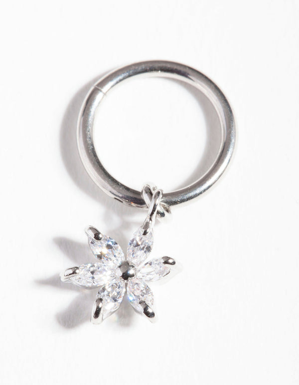 Rhodium Surgical Steel Cubic Zirconia Flower Earrings