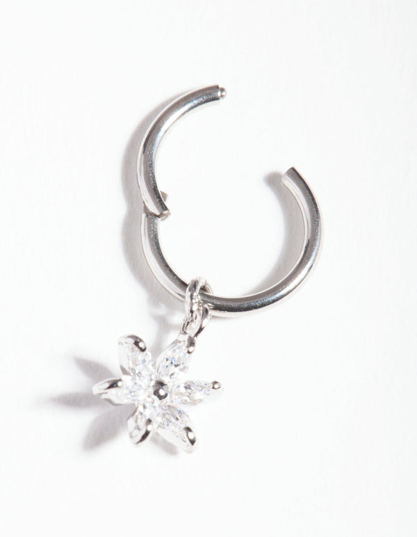 Rhodium Surgical Steel Cubic Zirconia Flower Earrings