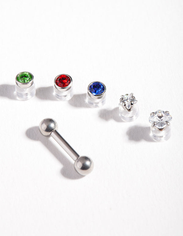 Surgical Steel Multi Stone Barbell Earrings