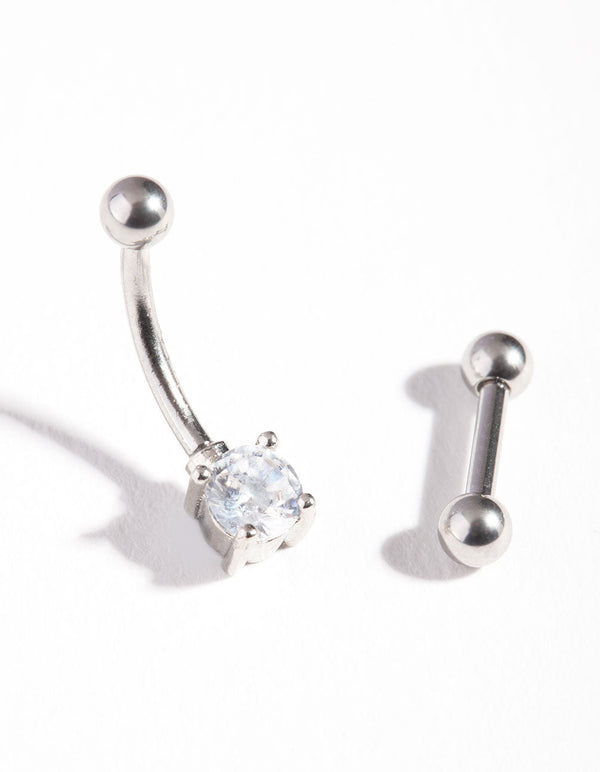 Rhodium Surgical Steel Diamante Ball Cartilage Pack