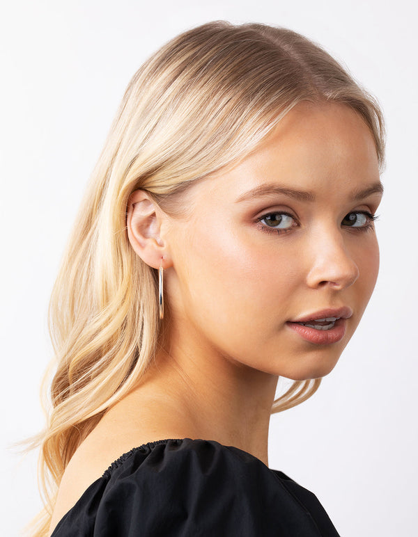 Sterling Silver 40mm Thick Hoop Earrings