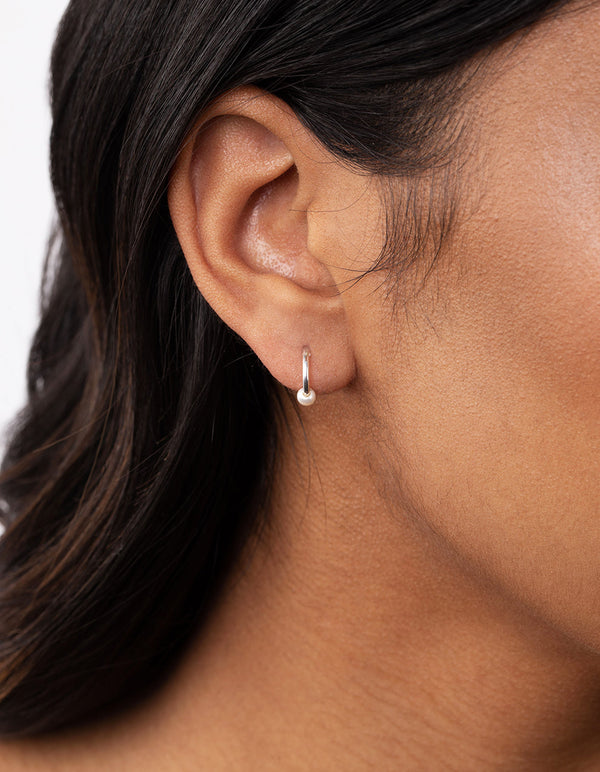 Sterling Silver Pearl Hoop Earrings